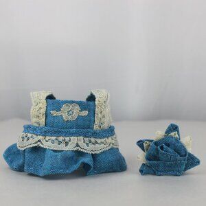 Blue Dainty Cottage Labubu Dress with Matching Ear Bow Handcrafted